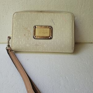 Guess Cream Wristlet with Gold Accents